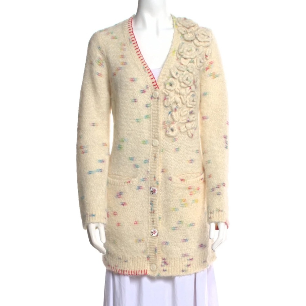 LoveShackFancy Cream Cardigan with Floral Embellishments